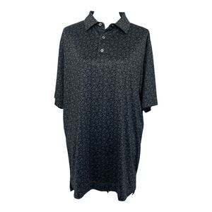 FootJoy Polo Shirt Mens Large Black Floral Pattern Short Sleeve Golf Performance